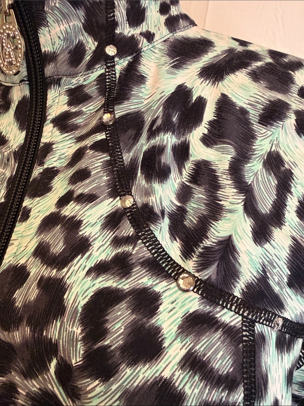 Christine Alexander Leopard Print Rhinestone Zip Jacket Small Animal Print - Picture 6 of 7